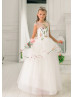 Beaded Ivory Tulle Peplum Print Flower Girl Dress